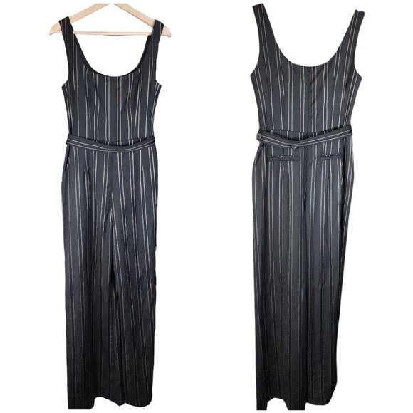 Nanette Lepore Metallic Pinstripe Wide-Leg Jumpsuit Black Size 6 (31" Inseam) - Picture 1 of 15